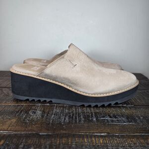 Eileen Fisher Loti Womens Size 9 Slip On Clog Mule Shoes Wedge Platform Tan